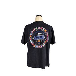 Salt Lake 2002 XIX Olympic Winter Games Black T-Shirt L 100% Cotton Official